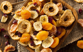 Appetizing dried fruits on a close-up tray