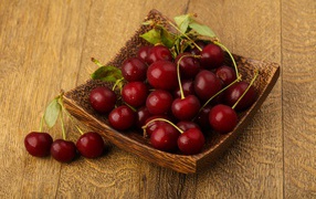 Ripe red cherries on the table