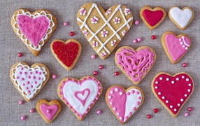 Appetizing cookies in the form of hearts with icing