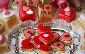 Appetizing sweet heart-shaped cookies
