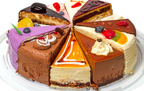 Assorted pieces of cake on a white background