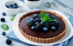 Пирог с шоколадом и ягодами черники и ежевики 