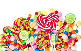 Multicolored lollipops on a white background