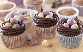 Sweet cupcakes with chocolate and sweets