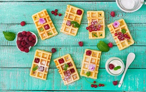 Sweet wafers with berries of red currants and raspberries
