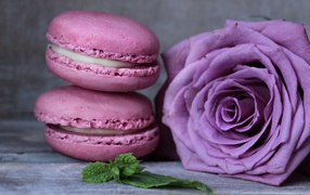 Two macaroon desserts with a beautiful rose