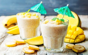 Milk cocktail with avocado and bananas