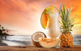 Tropical cocktail with melon and pineapple