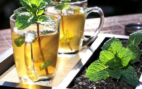 Two cups of refreshing tea with mint