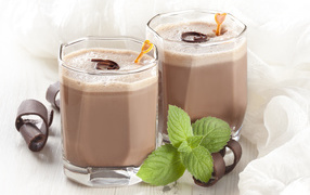 Two glasses of cocoa and chocolate