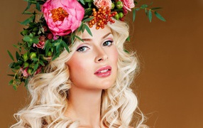 Beautiful blonde with a beautiful wreath on her head