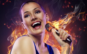 Поющая девушка с огненным микрофоном