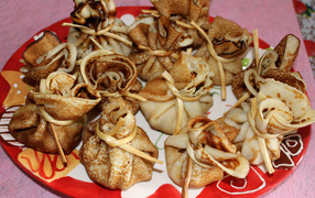 Appetizing sacks of pancakes for the Shrovetide festival
