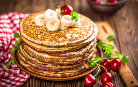 Pancakes with bananas and cherries for the Shrovetide feast