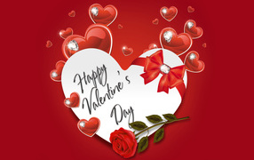 Открытка с сердечками на красном фоне на день Святого Валентина 