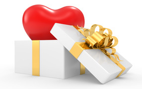 Белая подарочная коробка большим красным сердцем на белом фоне на 14 февраля