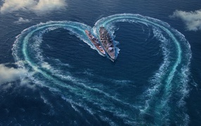 Ships paint the heart on the water