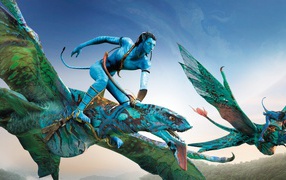 Персонажи Нейтири и Джейк Салли в фильме Аватар