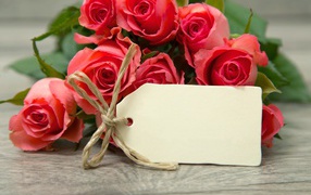 Букет розовых роз с запиской, шаблон для открытки