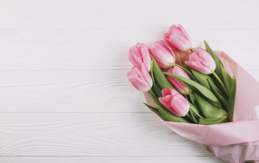 Букет розовых тюльпанов, шаблон для поздравительной открытки