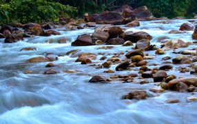 Быстрая горная река стекает по камням