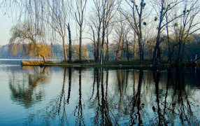 Оживающая природа в парке у озера весной