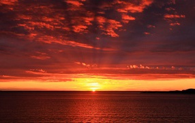Sunset on the horizon at sea