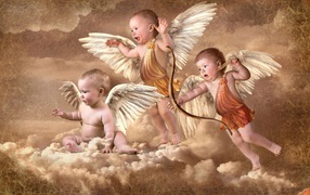 Three little children in a suit of cupids