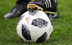 Footballer's leg on the ball, 2018 World Cup in Russia