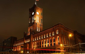 Red Town Hall building at night, Berlin. Germany