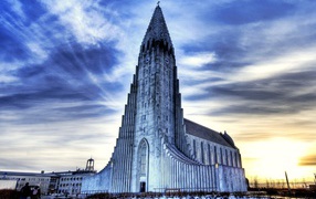 Hallgrimskirkja Church under the blue sky, Reykjavik. Iceland