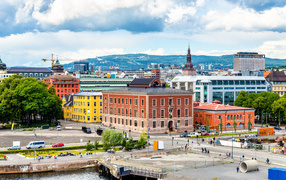 Panorama of beautiful houses in Oslo, Norway
