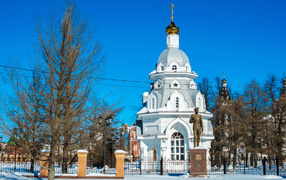 Temple in the city of Yoshkar-Ola in winter, Russia