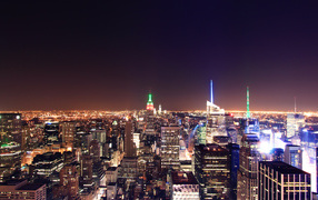 Panorama of the night city of New York, USA