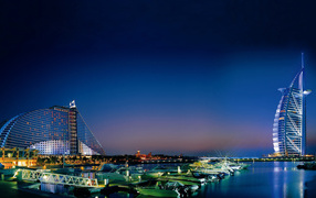 Panorama of the night city of Dubai, United Arab Emirates
