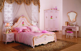 Beautiful children's bedroom for a girl in a pink dress