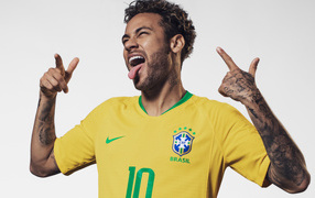 Brazilian football player Neymar with his tongue hanging out