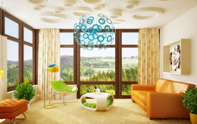 Уютная детская комната с большими окнами 