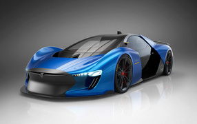 Дорогой автомобиль Tesla Model EXP, 2018 на сером фоне