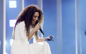 Representative of Greece Yanna Terzi on stage, Eurovision Song Contest 2018