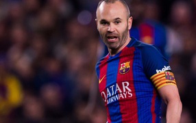 Spanish football player Andres Iniesta on the football field