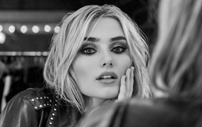 Young American actress Meg Donnelly black and white photo
