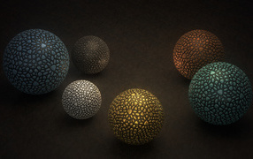 Разноцветные шары 3д графика на сером фоне