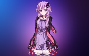 Anime girl Yuzuki Yukari on a purple background