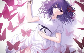 Персонаж Сакура Мато с бабочками аниме Аниме Судьба: Ночь схватки