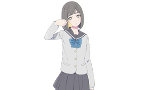 Грустная девушка аниме с форме на белом фоне