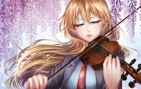 Персонаж Каори Миязоно со скрипкой аниме Твоя апрельская ложь