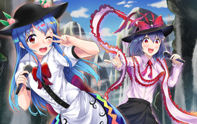 Две девушки Ику Нагаэ и Тэнси Хинанави персонажи аниме Тохо