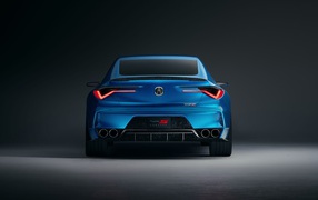Синий автомобиль Acura Type S Concept 2019 года вид сзади на сером фоне