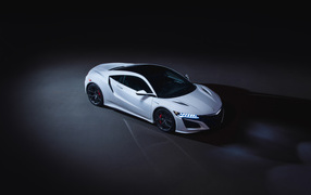 Белый автомобиль Acura NSX 2019 года на сером фоне